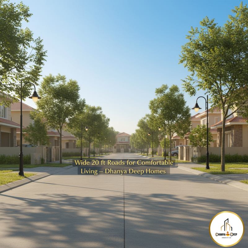 Wide 20-feet internal roads for smooth traffic flow, convenient vehicle movement, and easy access to every plot.